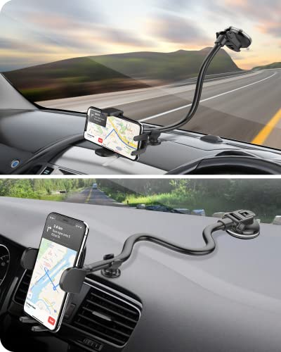 APPS2Car Cell Phone Holder Car Windshield/Dashboard/Window Car Phone Holder Mount Strong Suction Cup Heavy Duty Truck Phone Mount for iPhone Samsung All Cellphones, Thick Case & Big Phone Friendly