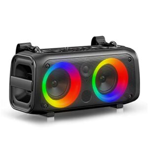 hbyge 60w bluetooth speakers, portable speaker 100ft wireless with colorful lights, subwoofer, microphone, remote, fm radio, tws, usb. bluetooth 5.0 party speaker for home