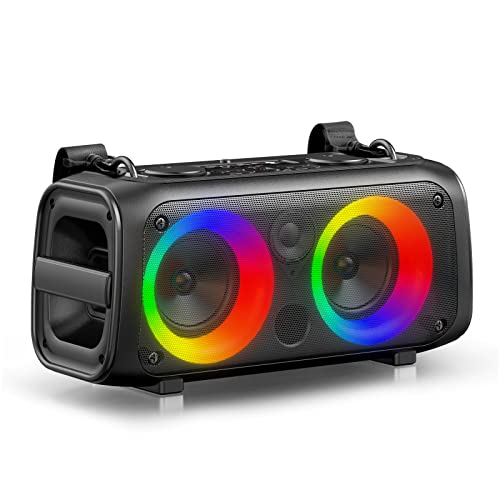 HBYGE 60W Bluetooth Speakers, Portable Speaker 100ft Wireless with Colorful Lights, Subwoofer, Microphone, Remote, FM Radio, TWS, USB. Bluetooth 5.0 Party Speaker for Home