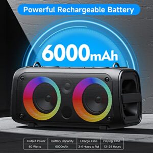 HBYGE 60W Bluetooth Speakers, Portable Speaker 100ft Wireless with Colorful Lights, Subwoofer, Microphone, Remote, FM Radio, TWS, USB. Bluetooth 5.0 Party Speaker for Home