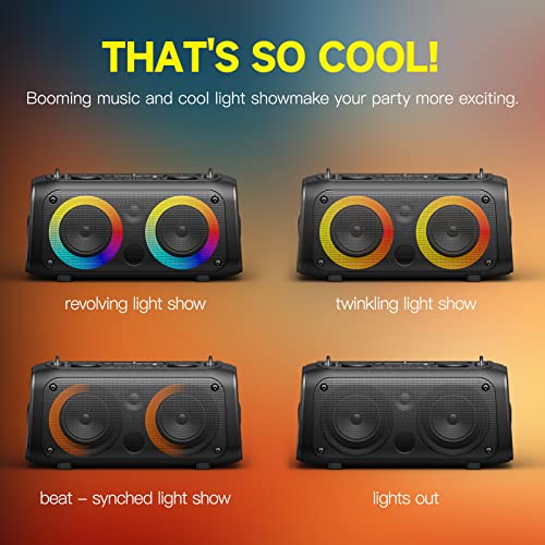 HBYGE 60W Bluetooth Speakers, Portable Speaker 100ft Wireless with Colorful Lights, Subwoofer, Microphone, Remote, FM Radio, TWS, USB. Bluetooth 5.0 Party Speaker for Home