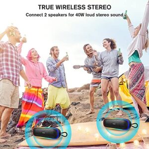 MEGUO Bluetooth Speakers, Wireless Portable Speaker 20W Stereo & Bass+ Sound,IPX7 Waterproof Bluetooth Speaker,24H Playtime for Home Party,Pool,Beach, Hiking, Camping (Black-1)