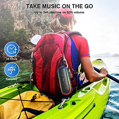 MEGUO Bluetooth Speakers, Wireless Portable Speaker 20W Stereo & Bass+ Sound,IPX7 Waterproof Bluetooth Speaker,24H Playtime for Home Party,Pool,Beach, Hiking, Camping (Black-1)