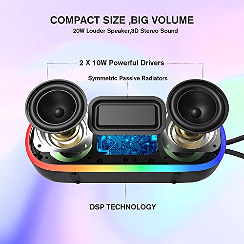 MEGUO Bluetooth Speakers, Wireless Portable Speaker 20W Stereo & Bass+ Sound,IPX7 Waterproof Bluetooth Speaker,24H Playtime for Home Party,Pool,Beach, Hiking, Camping (Black-1)