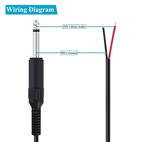 Fancasee 2 Pack 6 ft Replacement 6.35mm Male Plug to Bare Wire Open End TS 2 Pole Mono 1/4" 6.35mm Plug Jack Connector Audio Cable for Microphone Speaker Cable Repair