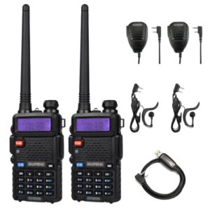 baofeng uv-5rtp 8/4/1w two-way radio, high power dual band long range for adults, tri-power handheld ham radio with speaker mic, programming cable (2 pack)