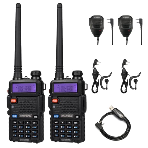 BAOFENG UV-5RTP 8/4/1W Two-Way Radio, High Power Dual Band Long Range for Adults, Tri-Power Handheld Ham Radio with Speaker Mic, Programming Cable (2 Pack)