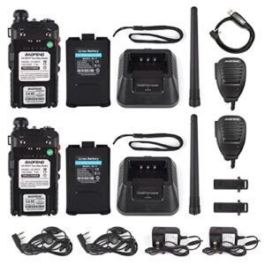 BAOFENG UV-5RTP 8/4/1W Two-Way Radio, High Power Dual Band Long Range for Adults, Tri-Power Handheld Ham Radio with Speaker Mic, Programming Cable (2 Pack)