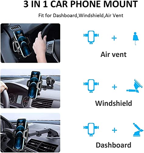 Car Phone Mount Holder for Samsung Galaxy S21 S20 S22 S23 Plus Ultra FE 5G,A21 A52 A12 A50 A20 A10E A31 A11 A02S A6,Google Pixel 4A 5G/5 4 XL 3A and All Cell Phone,Windshield/Dashboard/Window+Air Vent