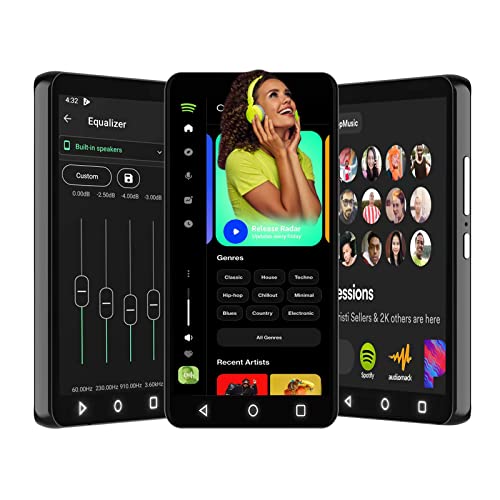 80GB MP3 Player with Bluetooth and WiFi,4"1080P Full Touch Screen MP4 Player with Spotify,Portable HIFI Sound MP3 Player with Speaker,Android8.1 Streaming Music Player Support Online Music&Google Play