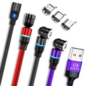 magnilink magnetic charging cable discovery 4-pack – 18w charging, data transfer, car sync universal usb cord with 360 magnet head – works with all devices (type c, micro, iproducts)