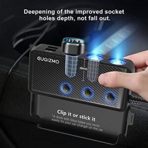 Car Cigarette Lighter Adapter, Dual USB C PD30W 3-sockets car Cigarette Splitter & QC 3.0 Fast car Charger for 12V/24V Vehicles, 222W LED Indicator & Independent Switches for GPS/Dash Cam/Phone