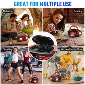 Pyle Portable CD Player Bluetooth Boombox Speaker - AM/FM Stereo Radio & Audio Sound, Supports CD-R-RW/MP3/WMA, USB, AUX, Headphone, LED Display, AC/Battery Powered, Red Black - PHCD22