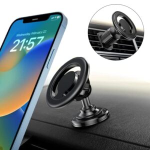 eiosun magnetic car mount compatible with magsafe case and iphone 13/14 pro max/iphone 12 pro max mini, 360° rotatable strong magnet dash & air vent phone holder