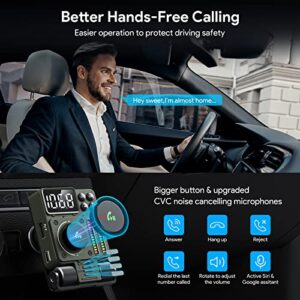 LENCENT FM Bluetooth 5.3 Transmitter for Car, Adjustable Treble and Bass Sound Music Player, Bluetooth Car Adapter for Hands Free Calls, Supports PD30W Fast Charging, U Disk, Siri Google Assistant