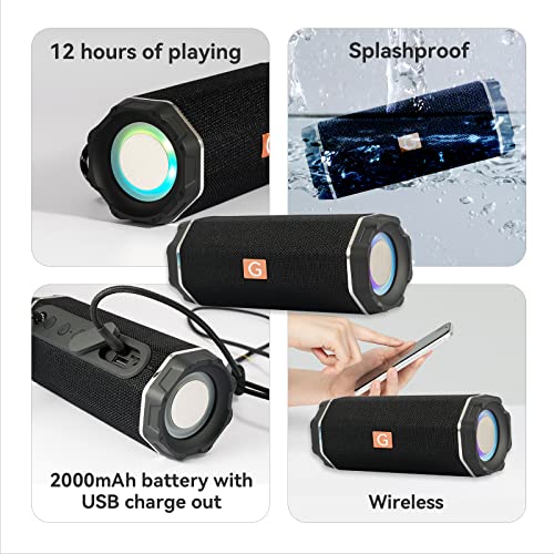ELEWealth Portable Bluetooth Speaker ，RGB Color Light IPX5 Waterproof Speaker,Up to 12Hours Playtime,Bluetooth Speakers Support USB, Aux Play for Outdoor, Indoor, Travel, Beach, Camping，Black