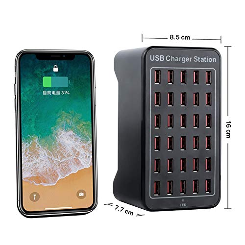 30-Port Charger, USB Charger Station, USB Fast Charger, Smart Charging Recognition, Suitable for Travel, Family Gatherings, Schools, Shopping malls, Hotels, Shops