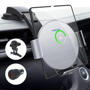 makaqi wireless car charger for galaxy z fold 4/3/2, dual coil auto clamping wireless car charger mount for iphone 14/13/12/11 pro max/x, fast charging car holder for galaxy z fold