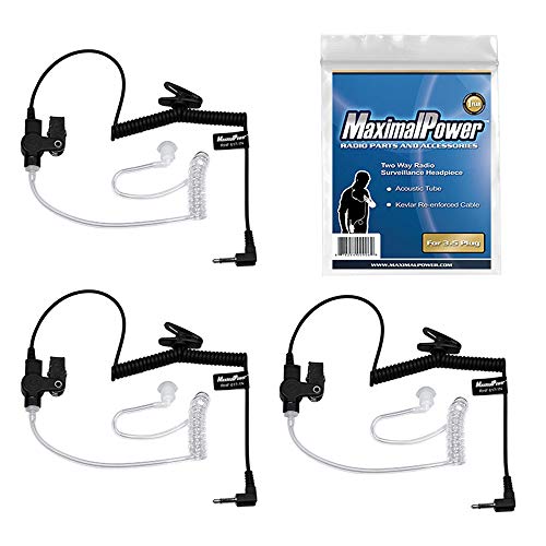 MaximalPower RHF 617-1N 3.5mm Receiver/Listen ONLY Surveillance Headset Earpiece with Clear Acoustic Coil Tube Earbud Audio Kit for Two-Way Radios, Transceivers and Radio Speaker Mics Jacks (3 Pack)