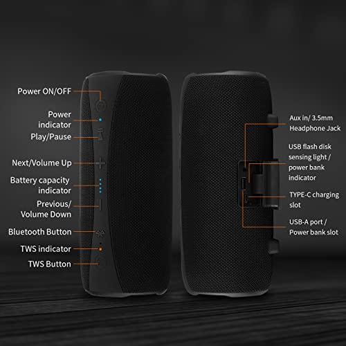 ROYQUEEN Bluetooth Speaker,30W Loud Stereo Sound Portable Speaker,Deep Bass,IP67 Waterproof and Dustproof,Wireless Dual Pairing,Built-in Mic,for Outdoor,Indoor