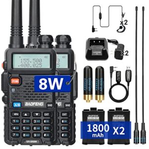 baofeng uv-5r radio 8w ham radio handheld uv5r dual band rechargeable two way radio with extra 771 antenna programming cable full kits，2pack