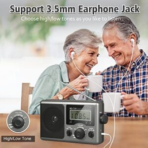 Portable AM FM Shortwave Radio,Battery Operated Radio by 4D Cell Batteries or AC Power Transistor Radio with LCD Display,Time Setting,3.5mm Earphone Jack,Big Speaker,High/Low Tone for Home,Gift