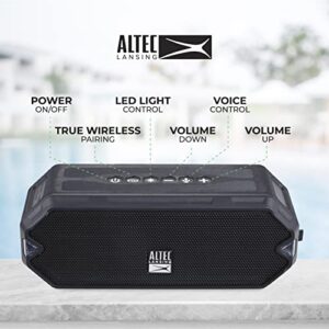 Altec Lansing HydraJolt Wireless Bluetooth Speaker, Waterproof Portable Speakers with Built in Phone Charger and Lights, Everything Proof Outdoor, Shockproof, Snowproof, 16 Hours Playtime (Black)