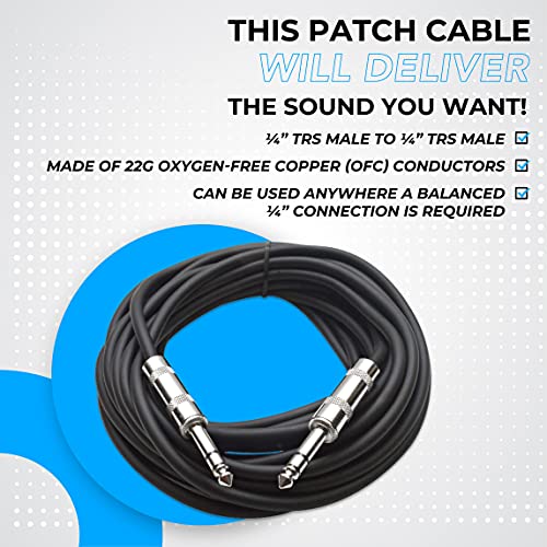 Seismic Audio Speakers TRS ¼” Patch Cable, 25 Foot Balanced Cord, Black