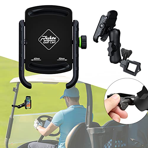 Roykaw Golf Cart Phone Mount Holder for iPhone/Galaxy/Google Pixel - Fit EZGO, Club Car, Yamaha, ICON, Advanced EV, Upgrade Quick Release &One-Handed Pick and Place, Won't Fall Out