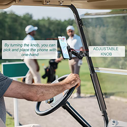 Roykaw Golf Cart Phone Mount Holder for iPhone/Galaxy/Google Pixel - Fit EZGO, Club Car, Yamaha, ICON, Advanced EV, Upgrade Quick Release &One-Handed Pick and Place, Won't Fall Out