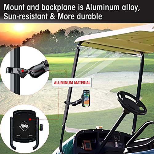 Roykaw Golf Cart Phone Mount Holder for iPhone/Galaxy/Google Pixel - Fit EZGO, Club Car, Yamaha, ICON, Advanced EV, Upgrade Quick Release &One-Handed Pick and Place, Won't Fall Out