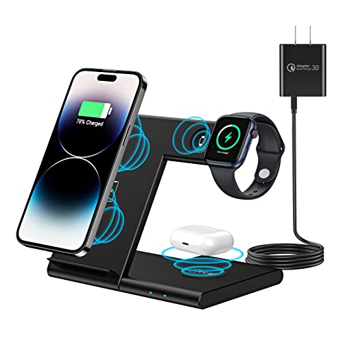 Wireless Charger, 3 in 1 Wireless Charging Station, Apple Watch Charger for iPhone 14/13/12/11/Pro/Max/XS/XR/X/8/Plus, for Apple Watch 8/Ultra/7/6/SE/5/4/3/2/AirPods 2/3/Pro/Pro2