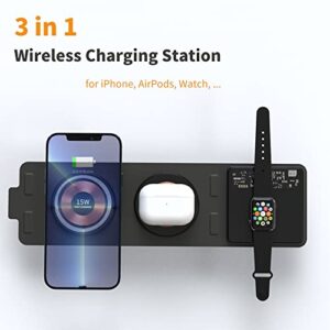 Transparent Foldable Wireless Charger Station 3 in 1, Magnetic Dual Wireless Charging Pad for Multiple Devices, iPhone, AirPods, Apple Watch