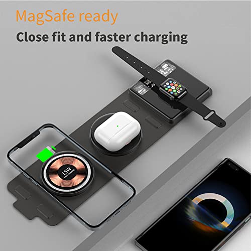 Transparent Foldable Wireless Charger Station 3 in 1, Magnetic Dual Wireless Charging Pad for Multiple Devices, iPhone, AirPods, Apple Watch