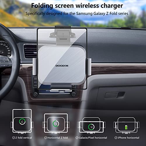 DOODBI Dual Coils Wireless Car Charger Mount for Galaxy Z Fold 4/3 car Mount/Accessories, Fast Charging Phone Holder for Galaxy Z Fold 4/3/2/S22 Ultra, iPhone 13 Pro Max,Google Pixel 6 Pro