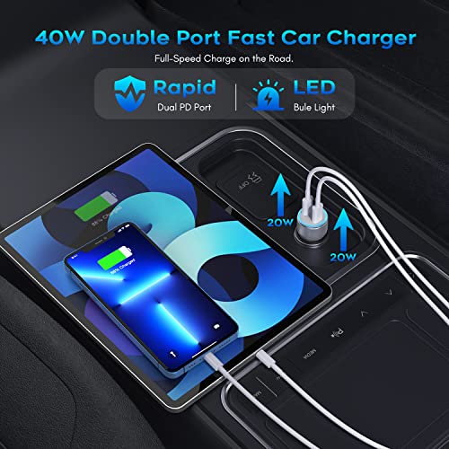 iPhone Car Charger, Dual USB C Fast Car Charger[Apple MFi Certified]40W Type C Apple Car Charger with 2pack USBC-Lightning Cable + 40W iPhone Charger Fast Charging for iPhone 14/13 Pro Max/12/11/iPad