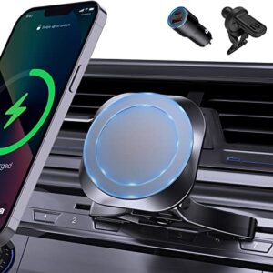 cd slot magnetic wireless car charger mount for iphone 12/13/14 pro/pro max series,with qc3.0 adapter, 15w/10w/7.5w for magsafe wireless fast car charger mount with air vent clamp & cd slot