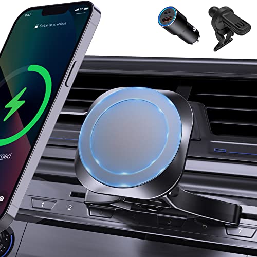 CD Slot Magnetic Wireless Car Charger Mount for iPhone 12/13/14 Pro/Pro Max Series,with QC3.0 Adapter, 15W/10W/7.5W for Magsafe Wireless Fast Car Charger Mount with Air Vent Clamp & CD Slot