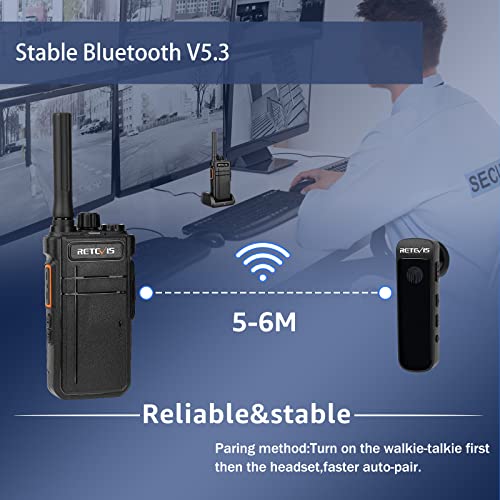 Retevis RB37 New Version,Bluetooth Walkie Talkies,2 Way Radio with Earpiece,VOX,2000mAh,USB-C,Wireless Walkie Talkie for Manufacture (4 Pack)