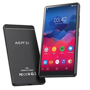 agptek 40gb mp3 player with bluetooth and wifi, 4″ full touch screen mp4 player with spotify, android online music player with speaker, fm radio, expandable up to 32gb