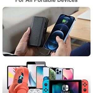 Luxtude Portable Phone Charger Built-in Wall Plug, 10000mAh Power Bank with Cables【iPhone Lightning & USB C & Micro】, Travel Fast Charge External Battery Pack for iPhone, iPad, Android, Samsung etc.