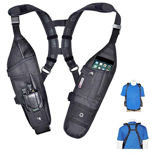 USH-300D Double Radio Shoulder Holster Chest Harness with an Adjustable Radio Pouch fits All Medium to Large Motorola ICOM Vertex Two Way Radios. Made in The USA by HOLSTERGUY