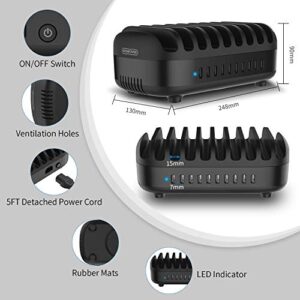 10 Ports Charging Station for Multiple Devices, 120W iPad Charging Station Organizer, USB Charging Docking with Cooling Fan, for iPhone, iPad, Tablet, Kindle, ETL Listed (2.4A Each, 24A in Total)