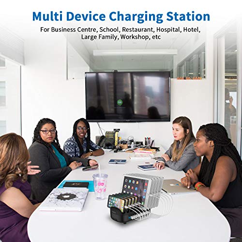 10 Ports Charging Station for Multiple Devices, 120W iPad Charging Station Organizer, USB Charging Docking with Cooling Fan, for iPhone, iPad, Tablet, Kindle, ETL Listed (2.4A Each, 24A in Total)