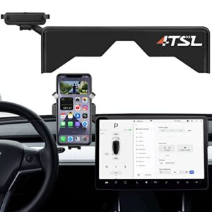 4tsl tesla monitor cell phone mount, one-hand operation phone holder fits 5-6.8″ cellphone with 360° longer arms, no noise phone stand for model 3 2017-22 model y 2019-22 tesla accessories