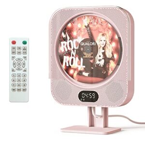desktop vertical cd player & wall cd player for home with ir remote control,bluetooth speakers,wall mounted cd music playe supports u disk/sd card/aux/fm radio-pink