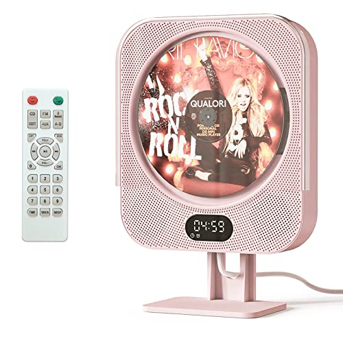 Desktop Vertical CD Player & Wall CD Player for Home with IR Remote Control,Bluetooth Speakers,Wall Mounted CD Music Playe Supports U Disk/SD Card/AUX/FM Radio-Pink