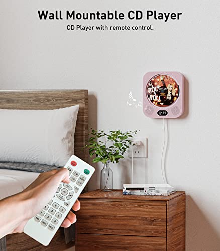 Desktop Vertical CD Player & Wall CD Player for Home with IR Remote Control,Bluetooth Speakers,Wall Mounted CD Music Playe Supports U Disk/SD Card/AUX/FM Radio-Pink