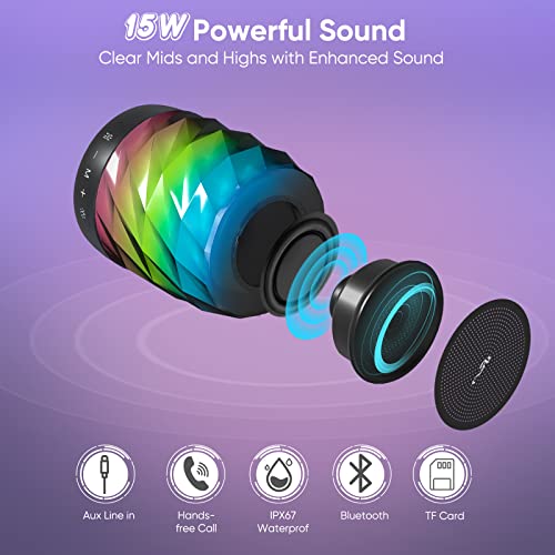 LFS Bluetooth Speaker with Lights, Portable Wireless Speaker, Powerful 20W Sound, IPX5 Waterproof, 7 Color Lights, 20H Playtime, Night Light Party Speakers, Perfect for Home, Outdoor, Holiday