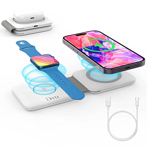 DREU Magnetic Foldable Charging Pad Portable Wireless Chargers 3 in 1, Fast Wireless Charging Station Compatible with QI Phones, iPhone 14/13/12/SE/11/XS/8, Samsung, Air-Pods Pro, Ap-ple Watches